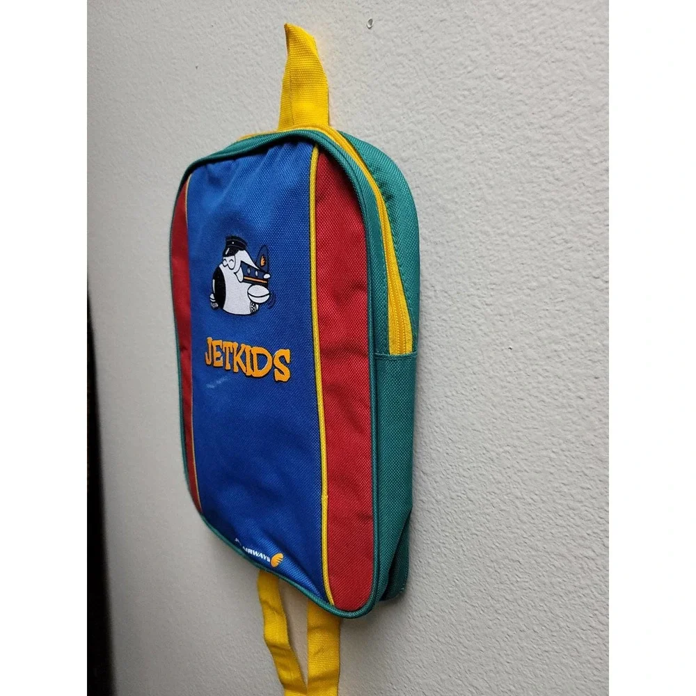Vtg Jet Airways Jet Kids Backpack Color Block